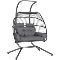 Outsunny Hängesessel mit Gestell faltbar Hängekorb mit Kissen Polyrattan Ergonomisch Hängeschaukel für 2 Personen Outdoor Hängestuhl belastbar bis 260kg Sessel  – Ansicht 1
