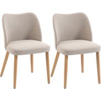 HOMCOM Esszimmerstühle 2er-Set, Gepolsterte Küchenstühle mit Leinenoptik, Essstuhl mit Holzbeinen, Polsterstuhl für Esstisch, Wohnzimmer, Cremeweiß Aosom – Ansicht 1