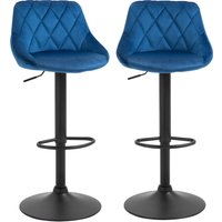 HOMCOM Set 2 Barhocker, Höhenverstellbar mit Metallsockel und Samtsitz, Moderne Barhocker mit Rückenlehne und Fußstütze, 46x48x83-104cm, Blau Aosom – Ansicht 1