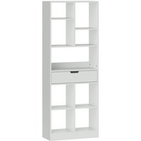 HOMCOM Bücherregal Standregal mit 9 Regalen, 1 Schublade, Aufbewahrungsregal mit Anti-Kippsicherung, Büroregal für Wohnzimmer, Büro, 60 x 26 x 158 cm, Weiß Aoso – Ansicht 1