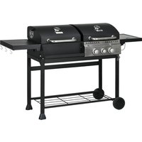 Outsunny Grillwagen Gasgrill mit 2+1 Brenner, Thermometer, 3kW BBQ Holzkohlgrill mit Regal, Seitenablage, Haken, Campinggrill mit Schlauch für Garten, Balkon, S – Ansicht 1