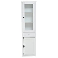 Hohe Vitrine mit LED-Beleuchtung, großer Stauraum mit 3 Glasfächern, 1 Schublade und 2 Türen, 55x40x200 cm, Weiß – Ansicht 1