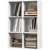 HOMCOM Würfelregal mit 6 Fächern, Platzsparendes Regal aus Holz, Raumteiler für Wohnzimmer, Schlafzimmer und Büro, 65,5x30x97,5 cm, Weiß Aosom – Ansicht 1