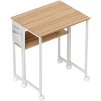 HOMCOM Schreibtisch Klappbar Kleiner 63 cm Klappschreibtisch mit Rollen Platzsparend Computertisch mit Regal, Aufbewahrungstasche, für Home Office, Natur Aosom – Ansicht 1