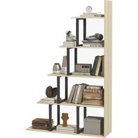 HOMCOM Bücherregal Raumteiler Industriestil in Treppenform 5 Regale 102 x 30 x 160 cm Eiche Aosom – Ansicht 1