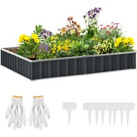 Outsunny DIY Stahl Hochbeet Gartenbeet T-Form mit Pflanzenschildern & Handschuhen, Dunkelgrau für einfaches Gärtnern Aosom.de – Ansicht 1