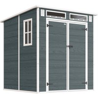 Outsunny Gerätehaus 2,89 m², Geräteschuppen mit Holzoptik 3 Fenster, 182 x 182 x 196 cm Kunststoff Gartenschuppen mit Doppeltür Belüftung Boden Schloss Handschu – Ansicht 1