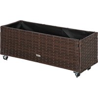 Outsunny Hochbeet Pflanzkasten Poly Rattan mit Rollen 94,5 x 31 x 36 cm, Blumenkübel mit Abflusslöchern, Kaffee-Braun für Garten & Balkon Aosom.de – Ansicht 1