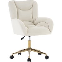 Höhenverstellbarer Drehstuhl, Samtstoff und goldenen Beinen, ergonomischem Design, für Büro, Schlafzimmer, 62x64x88-97 cm, Elfenbein – Ansicht 1