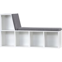 HOMCOM Bibliotheksbank 2 in 1 mit 5 Aufbewahrungsfächern und 2 Kissen Bücherregal 108 x 30 x 60 cm Weiß Grau Aosom – Ansicht 1