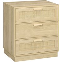 HOMCOM Kommode mit 3 Schubladen, Schlafzimmer-Aufbewahrungsmöbel im Boho-Stil mit Holzrahmen, Rattan-Kommode für Schlafzimmer, Wohnzimmer, Flur, Maße 60 x 38 x  – Ansicht 1