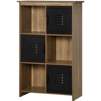 HOMCOM Industrielles Design-Bücherregal - Aufbewahrungsmöbel 3 Fächer 3 Schränke - Holzoptik mit schwarzen Metalltüren Aosom – Ansicht 1