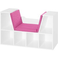 HOMCOM Bibliothek Bank 2 in 1 Design Zeitgenössisch 6 Fächer 3 Kissen inklusive 102L x 30B x 61H cm Weiß Rosa Aosom – Ansicht 1