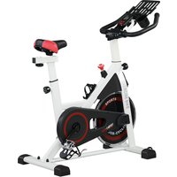 HOMCOM Heimtrainer Fahrrad Indoor Fitnessbike mit LCD-Display, verstellbarem Sitz, Rollen & Becherhalter, Stahl, weiß Aosom.de – Ansicht 1