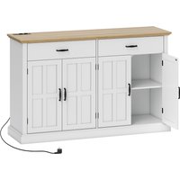 HOMCOM Sideboard mit USB-Anschluss und Mehrfachsteckdose, Aufbewahrungsmöbel mit 2 Schränken mit Scheunentüren, 2 Schubladen und verstellbaren Regalen, für Ess- – Ansicht 1