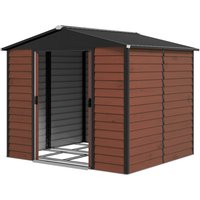 Outsunny Gerätehaus aus Metall , Geräteschuppen mit Pultdach, Schiebetür, wetterfest & rostfrei, abschließbar, Teak240 x 206 x 198 cm Aosom – Ansicht 1