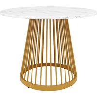 Runder Esstisch für 4 Personen, Küchentisch mit MDF Tischplatte und Metall Tischbeine, 80x80x76 cm, Weiß+Gold – Ansicht 1