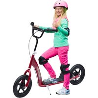 HOMCOM Kinderroller City Roller Scooter 12 Zoll mit Hinterbremse höhenverstellbar aus Stahl EVA in Rot 120 x 52 x 80-88 cm für Kinder Aosom.de – Ansicht 1