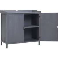 Outsunny Freistehender Gartenschrank-Pflanztisch-Kombination Doppeltür, Regal, verzinkte Metallplatte - grau Aosom – Ansicht 1
