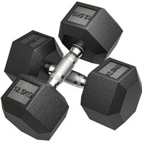 HOMCOM Set Kurzhanteln 2 x 12,5 kg, sechseckig, Hanteln mit rutschfestem Griff, für Fitness-Training zu Hause, Schwarz Aosom – Ansicht 1
