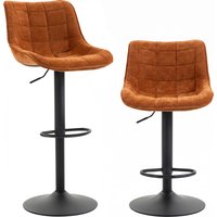 HOMCOM Set 2 Barhocker in Leinen-Samtoptik, höhenverstellbar, 360° drehbar, hohe Küchenhocker mit Fußstütze, Rückenlehne, Carbonstahl-Basis, modern für Bar/Inse – Ansicht 1