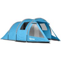 Outsunny Tunnelzelt 4-Personen Campingzelt mit 2 Räumen, UV-Schutz, Fenster, Tragetasche, 2000mm Wassersäule, Blau Aosom – Ansicht 1