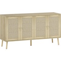 HOMCOM Sideboard mit Geflecht-Türen & verstellbaren Einlegeböden, 140×40×75 cm, Naturholzoptik Aosom – Ansicht 1