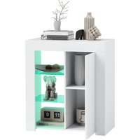 HOMCOM Wohnzimmermöbel mit LED-Lichtern, 3 verstellbaren Glasregalen und 2-stufigem Schrank, Moderne Sideboard-Kommode aus Spanplatte für den Eingang, 75x40,1x8 – Ansicht 1