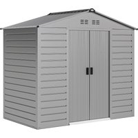 Outsunny Verzinkter Stahl Gerätehaus 2,43㎡ 213x131x192cm Geräteschuppen mit Satteldach, Abschließbarer Schiebetür, wetterfest Gartenhaus, Outdoor Garten Schuppe – Ansicht 1