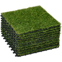 Outsunny Kunstrasen 10 Stücke Rasenteppich 30 x 30 cm 25 mm Dunkelgrün für Balkon Garten, langlebig & pflegeleicht, künstlicher Rasen aus Kunststoff Aosom.de – Ansicht 1