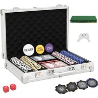SPORTNOW Pokerkoffer abschließbar Pokerset mit Koffer 200 Chips Karten 5 Würfel Dealer Button Kartendecks Zubehör, Komplett Set Pokerspiel Kartenspiele Aluminiu – Ansicht 1