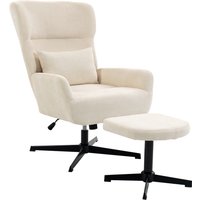 HOMCOM Relaxsessel mit Hocker Drehbarer Loungesessel mit Chenille-Optik, Lendenkissen, Höhenverstellbarer Sessel mit Metallbeinen, Polstersessel für Wohnzimmer, – Ansicht 1