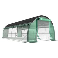 Outsunny Gewächshaus 6 x 3 x 2 m Foliengewächshaus mit 12 Fenster, Rolltüren, Aufrollbar Seitenwänden, UV-beständiger Folientunnel, Winterfest Tomatenhaus mit E – Ansicht 1