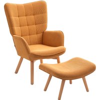 HOMCOM Sessel mit Hocker, Ohrensessel mit Hoher Rückenlehne, Holzbeine, Loungesessel mit getuftetem Design, Cord-Optik, für Wohnzimmer, Braun Aosom – Ansicht 1