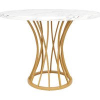 Runder Esstisch für 4 Personen, MDF Tischplatte, 80x80x76 cm, Weiß+Gold – Ansicht 1