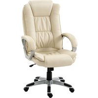 HOMCOM Ergonomischer Bürostuhl mit Gepolsterten Armlehnen, Gepolsterter Drehstuhl aus PU-Leder, Wippfunktion, Hohe Rückenlehne, Höhenverstellbar, Beige Aosom – Ansicht 1