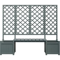 Pflanzkübel mit Spalier und Sitz für Garten Hof Terrasse, für Kletterpflanzen, 169x42x145 cm, Grau