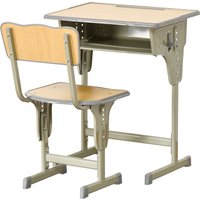HOMCOM Kinder-Schreibtisch Vintage Schulbank-Stil - Kinder-Schreibtisch und Stuhl verstellbar - Kasten, Taschenhalter, Stiftehalter - Stahl in Khaki MDF-helle H – Ansicht 1