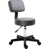 HOMCOM Rollhocker Höhenverstellbarer Arbeitshocker mit Lehne, drehbarer Salon Hocker aus Kunstleder Grau Ø35 x 72-84 cm für Massage & Büro Aosom.de – Ansicht 1