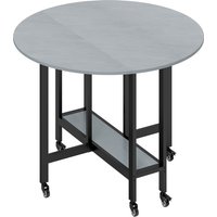 HOMCOM Klapp-Esstisch für 2-4 Personen, klappbarer Küchentisch mit Rollen, klappbare Flügel, offenes Regal, für Wohnzimmer, 100x100x75 cm, Zementgrau Aosom – Ansicht 1