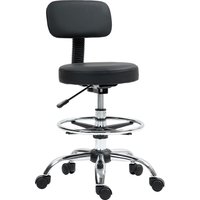 HOMCOM Bürostuhl, Ergonomischer Zeichenstuhl, Höhenverstellbar Computerstuhl mit Fußring, Schreibtischstuhl, Drehstuhl für Wohnzimmer, Büro, Kunstleder, Schwarz – Ansicht 1