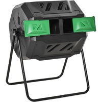 Outsunny Trommel-Komposter 160L Gartenkomposter mit 2 Kammern, drehbar, für Bio-Abfälle, Schwarz, effizient & robust Aosom – Ansicht 1
