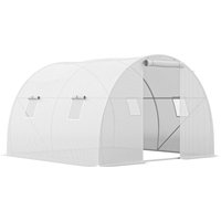 Outsunny Tunnel-Gewächshaus 9 m² Abm. 3L x 3l x 2H m - 4 Fenster, aufrollbare Reißverschlusstür - Rohrrahmen verzinkter Stahl, PE-Hochdichteplane Weiß Aosom – Ansicht 1