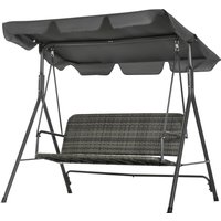 Outsunny Garten-Schaukelstuhl für den Außenbereich mit 3 Plätzen, Schaukelstuhl für den Außenbereich mit verstellbarem Dach, PE-Rattan-Sitz und Armlehnen für Ba – Ansicht 1