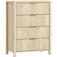 HOMCOM Kommode Schlafzimmer 4 gerillte Schubladen, Holz Kommode mit goldenen Griffen, für Wohnzimmer, Esszimmer und Flur, 70x38x93 cm, Naturholz Aosom – Ansicht 1