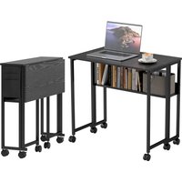 HOMCOM Klappbarer platzsparender Schreibtisch mit Flip-Top, Kleiner Schreibtisch mit Bremsrollen, Regal und Aufbewahrungstasche, Faltbarer Computertisch für Zuh – Ansicht 1