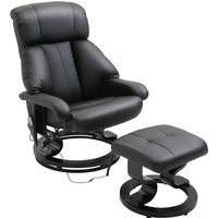 HOMCOM TV Sessel mit Liegefunktion, tiefe Polsterung, hohe Rückenlehne und Armlehnen, 360° Drehbar, Kunstleder, 76L x 80B x 102H cm, Schwarz Aosom