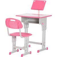 HOMCOM Kinder Schreibtisch und Stuhl mit Leseständer, Fach, Haken und Stifthalter - höhenverstellbar - 60 x 45 x 90-102 cm - rosa Aosom – Ansicht 1