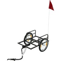 SPORTNOW Fahrrad-Lastanhänger 40 kg, Handwagen aus Stahl mit roter Fahne, Räder 40,64 cm, für Gepäcktransport, für Fahrräder 55,88–71,12 cm, 145x60x42 cm, Schwa