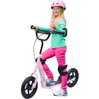 HOMCOM Kinderroller Kickscooter 12 Zoll mit Hinterbremse, Höhenverstellbarer Tretroller in Rosa, Stahl & EVA, für Kinder Aosom – Ansicht 1